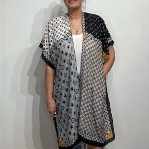 Odiva Black Print Open Front Kimono Sz O/S